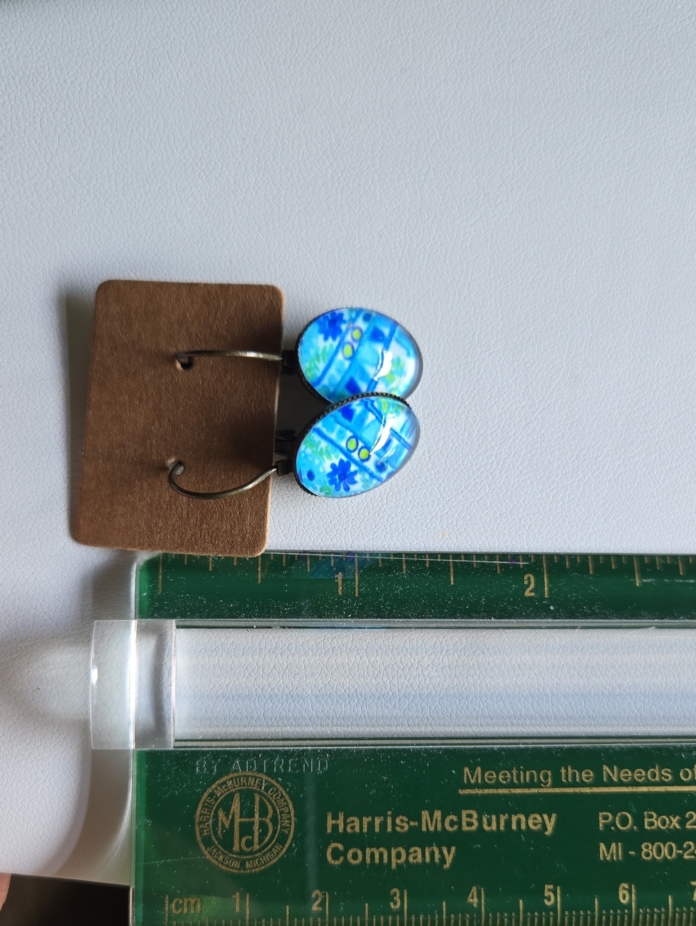 Vintage Blue and Brass Tone Drop Earrings - Picture 11 of 12